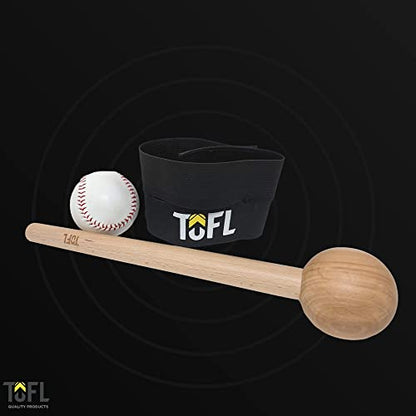 TOFL Baseball Glove Break-in Kit | Wooden Mallet and Elastic Wrap Band for Pocket Formation and Shaping | Hardwood Leather Softening Hammer with Adjustable Strap for Baseball Softball Training Use - color: Black+Mallet