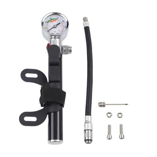 Portable Bike Pump, Aluminum Alloy Tire Inflator with Pressure Gauge, for American and Valves, Basketball Needle Included - size: Bicycle Model