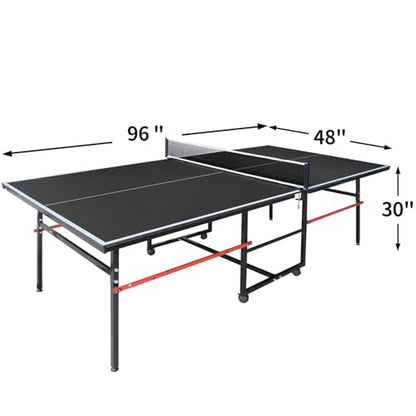 Ping Pong Table Foldable & Portable Table Tennis Table Set for Indoor & Outdoor Games with Net, 2 Paddles and 3 Balls - size: 8FT-Black