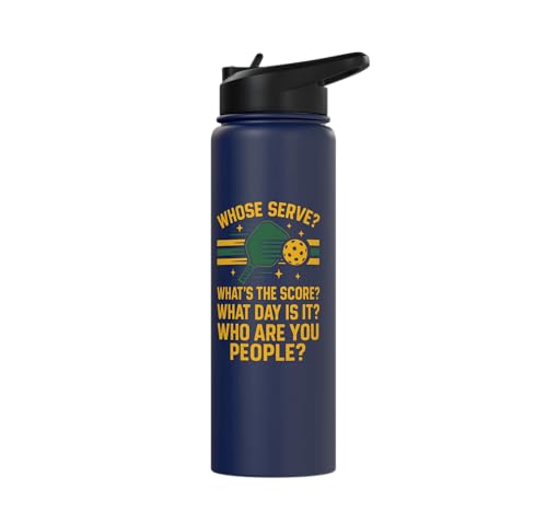 Funny Pickleball Paddle Whose Serve? What's The Score? What Stainless Steel Insulated Water Bottle - color: Navy Blue