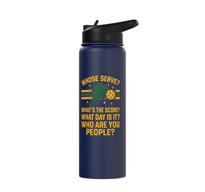Funny Pickleball Paddle Whose Serve? What's The Score? What Stainless Steel Insulated Water Bottle - color: Navy Blue