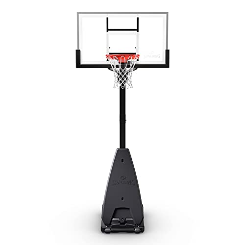 Spalding Ultimate Hybrid Portable Basketball Hoop | Adjustable Height from 7.5' to 10' in Infinite Increments | Arena Slam Breakaway Rim - color: 54" - Glass Backboard - Black
