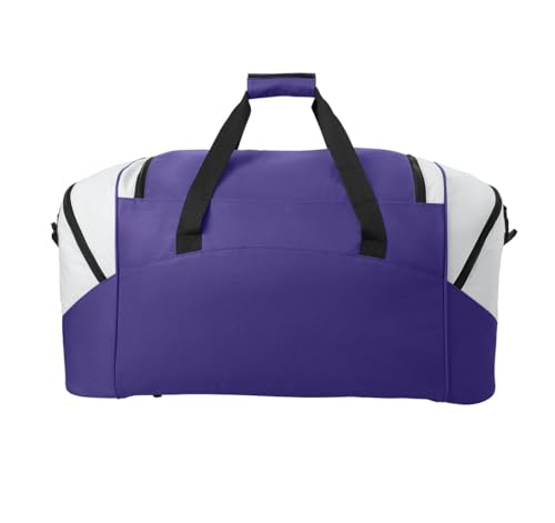 Personalized Large Duffel Bag, Football, Soccer, Basketball, Baseball Duffle Bag, Athlete Gift, Sport Bag, Embroidered Name, Purple/Grey - color: Purple/Grey