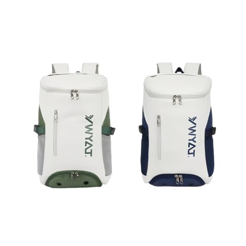 Badminton Tennis Backpack with Shoe Compartment,Racket Holder, Large Capacity Sports Bag for Tennis, Badminton, Pickleball, Squash - color: White&Green