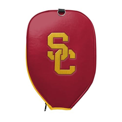 Officially Licensed Collegiate Pickleball Paddle Cover - Lightweight PU Leather Material - Durable Foam Interior Protection with Zippered Closure - Fits Most Paddles on the Market - color: USC Trojans