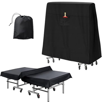 Ping Pong Table Cover Outdoor Waterproof, 600D Oxford Fabric Table Tennis Cover Indoor & Outdoor Fits Universal 9x5 FT Tables Folding & Flat Tables with Paddles Organize Bag