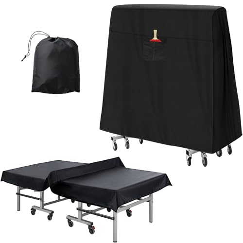 Ping Pong Table Cover Outdoor Waterproof, 600D Oxford Fabric Table Tennis Cover Indoor & Outdoor Fits Universal 9x5 FT Tables Folding & Flat Tables with Paddles Organize Bag