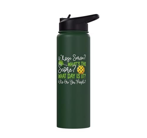 Funny Pickleball Paddle Whose Serve? What's The Score? What Stainless Steel Insulated Water Bottle - color: Dark Green