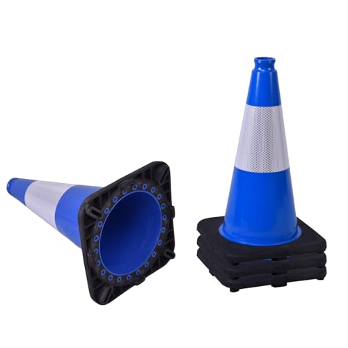 4 Pack 18 Inch Blue Safety Cones Durable with Black Base, Driveway Markers, Skating Practice, Pet Agility Training, Parking Lot Use (4, Blue, 18 Inch) - color: Blue, size: 18 Inch