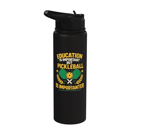 Funny Pickleball Paddle Education Is Important But Stainless Steel Insulated Water Bottle - color: Black