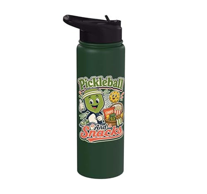 Pickleball Snack Break Court Humor Funny Retro Saying Stainless Steel Insulated Water Bottle - color: Dark Green