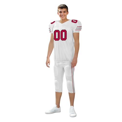 Youth Football Practice Jersey, Custom Blank Kids Practice Football Uniform Sportswear for Boys Training Games - color: White Red Sliver