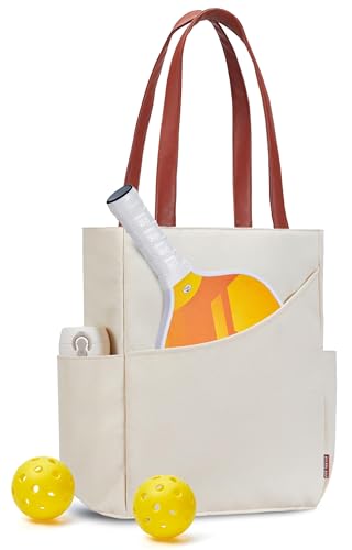 Pickleball Bag for Women Stylish Nylon Tote Fits 2 Paddle, Ball, Gear, Utility Shoulder Handbag for Sports - color: Beige