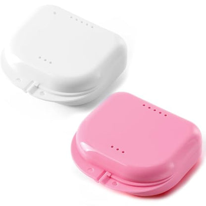JMU Retainer Case with Vent Holes Orthodontic Storage Case Travel Box for Aligner & Mouth Guard (2 Pcs, White and Pink) - color: White/Pink