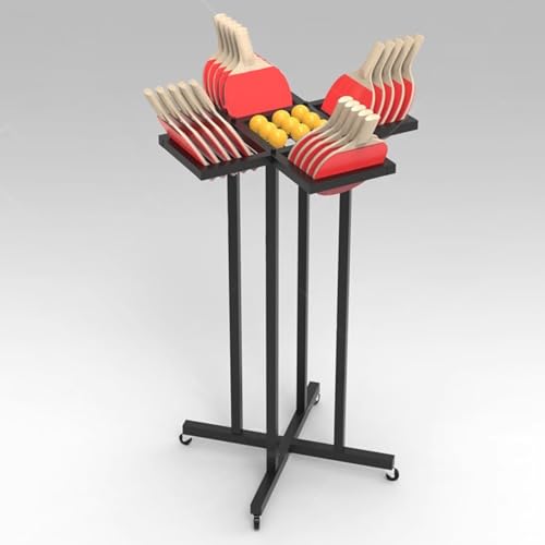 Commercial Gym Exercise Ball Holder Large Capacity Ping Pong Paddle Holder, Floor Table Tennis Organizer Rack with Wheels, Training Hall/Stadium/Office/Game Room Commercial Sports Equipment Storage Sh