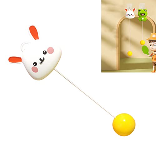 Table Tennis Trainer, Cute Kids Tennis Racquet Badminton Tennis Racket Sports Game Indoor Hanging Elastic Shaft Automatic Winding Educational Exercise for Kids Self Practice - size: Rabbit Style