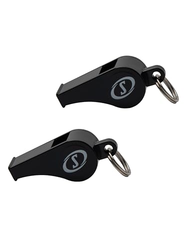Spalding Sports Whistle with Lanyard | Ideal for Coaches, Referees & Officials | Available in Plastic or Metal - color: Plastic - 2 Pack - Black