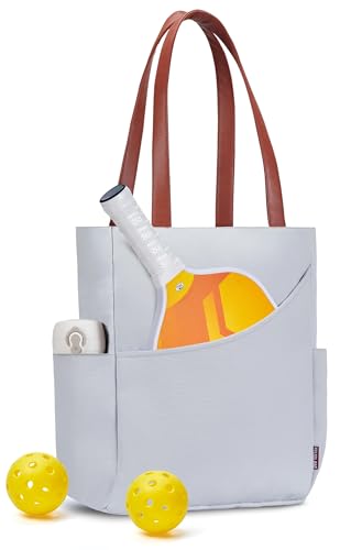 Pickleball Bag for Women Stylish Nylon Tote Fits 2 Paddle, Ball, Gear, Utility Shoulder Handbag for Sports - color: Grey