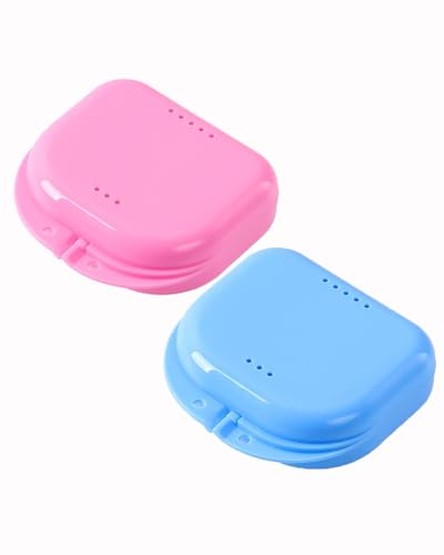 JMU Retainer Case with Vent Holes, Orthodontic Storage Case, Travel Box for Aligner & Mouth Guard (2 Pcs, Pink and Blue) - color: Blue/Pink