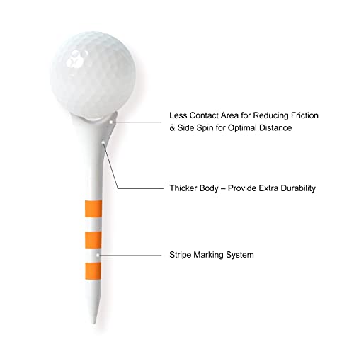 60/100 Pack Plastic Golf Tees (2-3/4"or 3-1/4"), Enhanced Durability & Stability, Designed to Reduce Friction and Side Spin - color: Orange 2-3/4" ( 100pcs)