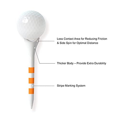 60/100 Pack Plastic Golf Tees (2-3/4"or 3-1/4"), Enhanced Durability & Stability, Designed to Reduce Friction and Side Spin - color: Orange 2-3/4" ( 100pcs)