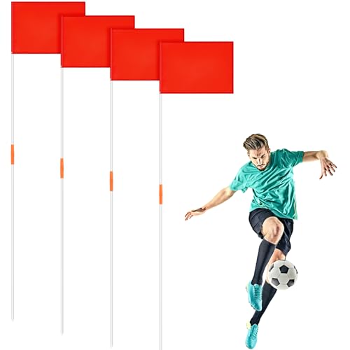 HunnmingRe 67" Soccer Corner Flags Set of 4 with Soccer Agility Poles 12.4 x 9.65 Football Field Corner Flags Training Poles for Outdoor Sports Rugby Field Hockey Training Practice Equipment (No Base)