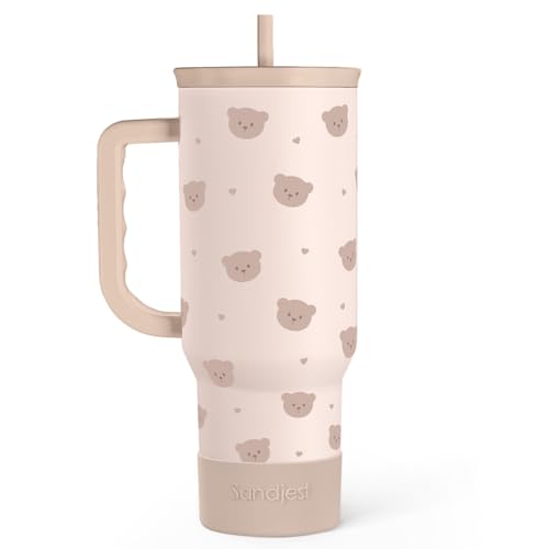 SANDJEST Bear Tumbler with Handle, Insulated Cup Stainless Steel Travel Mug Cup, Gifts for Women Girl, 40oz - color: Bear