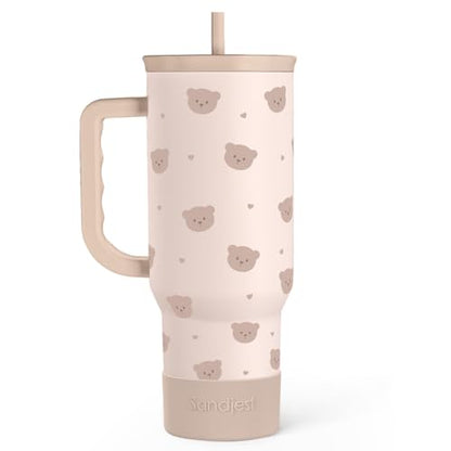 SANDJEST Bear Tumbler with Handle, Insulated Cup Stainless Steel Travel Mug Cup, Gifts for Women Girl, 40oz - color: Bear