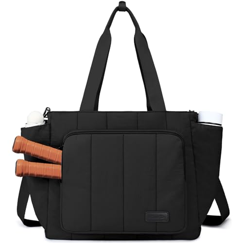 Chase Chic Pickleball Tote Bag for Women,Lightweight Puffer Quilted Pickle Ball Paddle Holder for Gym Sports - color: Black
