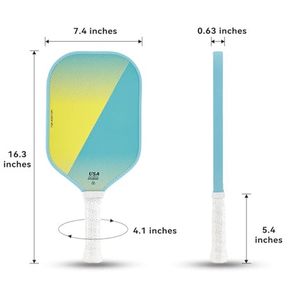 Pickleball Paddles, Carbon Fiber Pickleball Racket with 16MM Polypropylene Honeycomb Core – Lightweight, High-Grit Surface for Spin & Control, Professional Pickle Ball Paddle for Men & Women