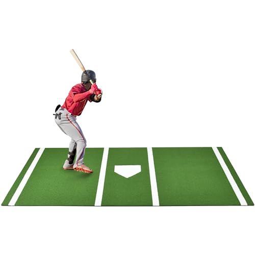 Shopsource Baseball Batting Mat, 10x3.8/12x6ft Softball Hitting Mat, Batters Box Turf Mats with Home Plate, Anti-Slip Baseball Softball Cage Mats for Indoor Outdoor - color: Green, size: 12' x 6'