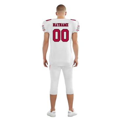 Youth Football Practice Jersey, Custom Blank Kids Practice Football Uniform Sportswear for Boys Training Games - color: White Red Sliver