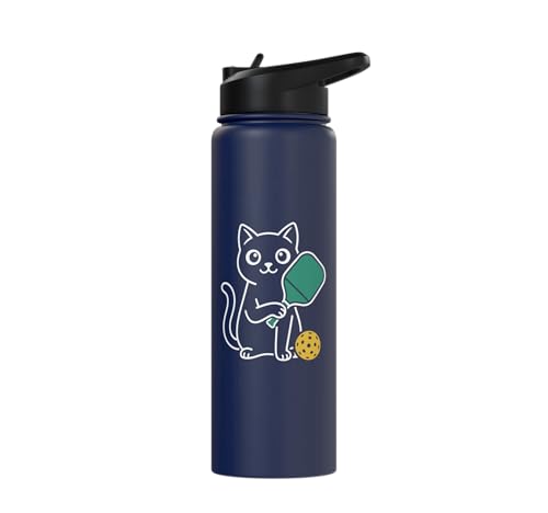 Pickleball Paddle Ball Player Minimal Clean Sports Fan Match Stainless Steel Insulated Water Bottle - color: Navy Blue