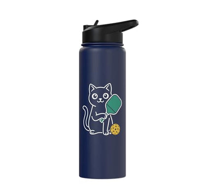 Pickleball Paddle Ball Player Minimal Clean Sports Fan Match Stainless Steel Insulated Water Bottle - color: Navy Blue