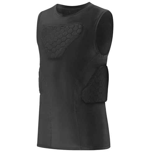 Youth Padded Compression Shirt Rib Protector for Football Protective Gear Baseball Padded Shirt Kid Child Boys - color: Black Vest, size: X-Large