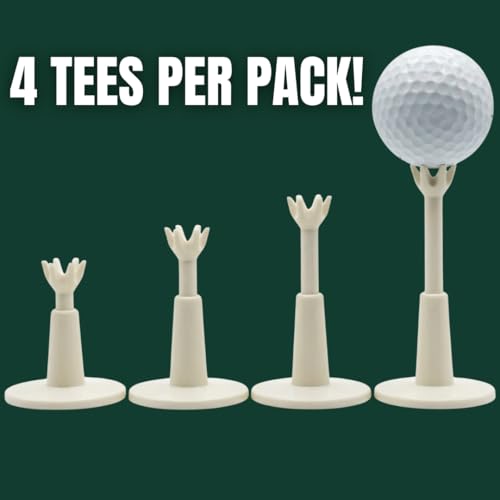 Against The Grain Adjustable Golf Tees 4 Pack (2–3.5 Inch Height) – Durable Rubber Driving Range Tees for Practice Mats – Stable Base Golf Tee Set for Indoor & Outdoor Training