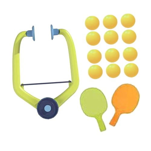 Hanging Table Tennis Trainer with Racket Balls for Door Frame Parent-Child Interaction Toy for Indoor Activity, Green Orange Rackets