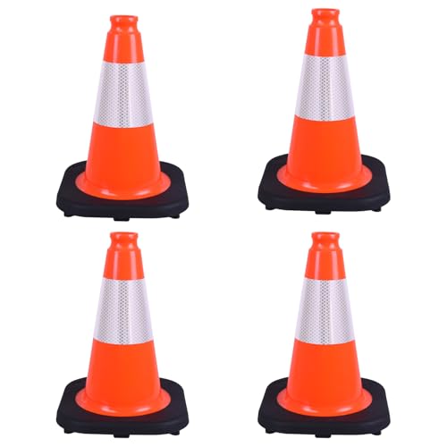 4 Pack 12 Inch Orange PVC Traffic Cones Black Base Stable Durable, Sport Training Soccer Practice Kids Safety Markers Indoor Outdoor Use (4, Orange, 12 Inch) - color: Orange, size: 12 Inch