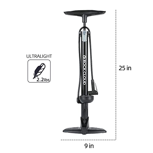 ROCK CLOUD Bike Floor Pump with Gauge 160 psi Bicycle Pump Presta and Schrader Valve for Tire Road Bike MTB Basketball Football etc.