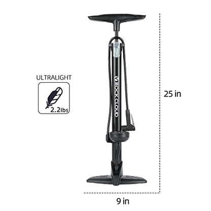 ROCK CLOUD Bike Floor Pump with Gauge 160 psi Bicycle Pump Presta and Schrader Valve for Tire Road Bike MTB Basketball Football etc.