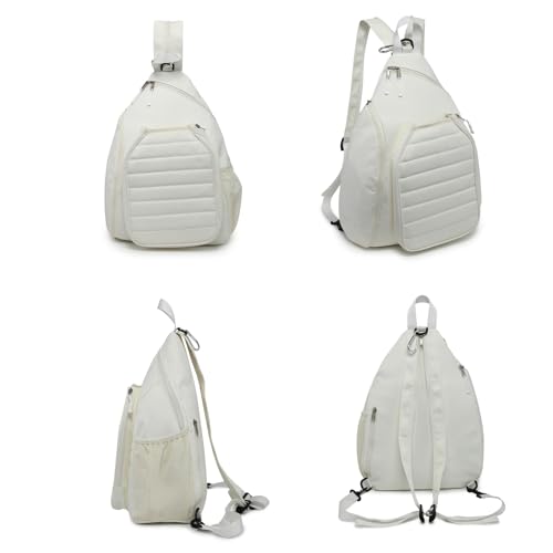 Sling Bag Crossbody Backpack for Pickleball Paddle Tennis Racketball Travel for Men and Women, with Ice Bag 2PS - color: White