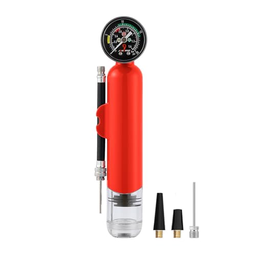 Ball Pump with Pressure Gauge, Mini Ball Air Pump for Sports Balls, Portable Hand Pump with Needles & Extension Hose, Suitable for Basketball, Soccer, Football, Volleyball - color: Red