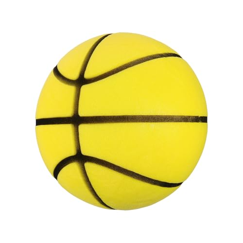 Silent Basketball, Quiet Basketball High Density Foam No Noise Sculpted Groove Bouncing Ball with Net Bag - color: Lemon Yellow, size: 7.1 Inch