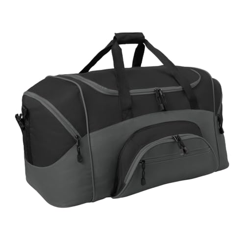 Personalized Large Duffel Bag, Football, Soccer, Basketball, Baseball Duffle Bag, Athlete Gift, Sport Bag, Embroidered Name, Black/Dark Charcoal - color: Black/Dark Charcoal