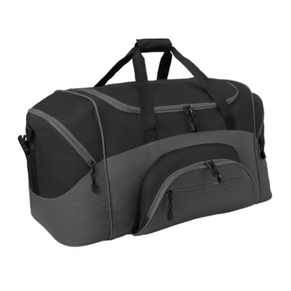 Personalized Large Duffel Bag, Football, Soccer, Basketball, Baseball Duffle Bag, Athlete Gift, Sport Bag, Embroidered Name, Black/Dark Charcoal - color: Black/Dark Charcoal