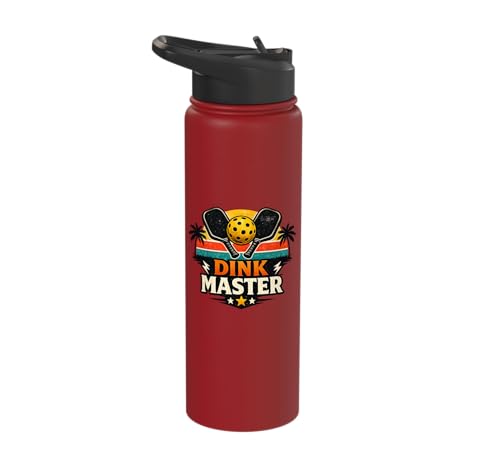 Dink Master Funny Pickleball Player Paddle Sports Stainless Steel Insulated Water Bottle - color: Red