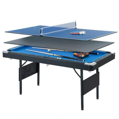 3 in 1 Multi Game Table, Small Pool Table, Portable Pool Table, Pool Table Tennis Billiard Combo, Indoor Ping Pong Tables, Convertible Game Set with Net and Balls for Family Entertainment, Blue