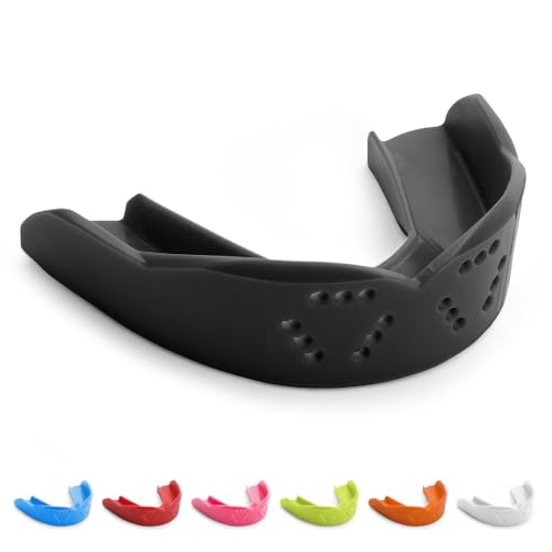 SISU 3D Mouthguard - Pre-Formed, Easy Fit Protection for Lacrosse, Football, Hockey, Team Sports - Remoldable Up to 20 Times - Non Toxic - color: Charcoal Black, size: Adult (over 5' tall)