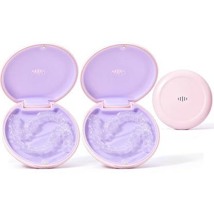 2 Pack Retainer Case Ultra-slim Aligner Case with Vent Holes Removable Inner Tray Silicone for Easy Cleaning (2Pack Pink Purple) - color: 2Pack Pink Purple