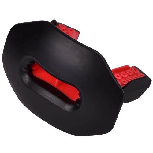 Oral Mart Flag Football Mouth Guard with 3D LipFit Design for Kids - Youth Football Mouthguard (No Boil) Cool Instant Fit Lip Guard Mouthpiece for Braces (Detachable Helmet Strap Included) - color: Red/Black